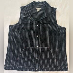 Vintage C.A.‎ Sport Polka Dot Button Front 
L Black White Cotton, Cottagecore